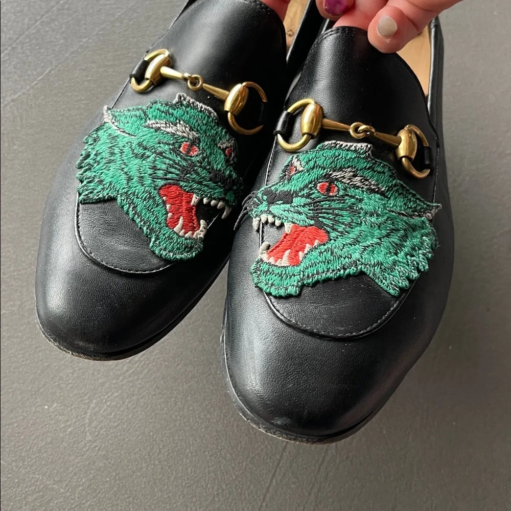 Gucci Panther Brixton Black Leather Loafers Mens size 6